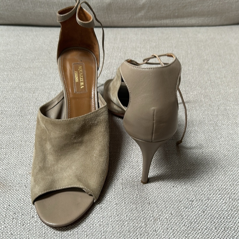 Aquazzura Firenze 39 1/2 suede ankle toe heels - Picture 7 of 8